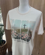 Load image into Gallery viewer, He Is Not Here He Has Risen Flower Field with Cross on Cream
