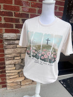 Load image into Gallery viewer, He Is Not Here He Has Risen Flower Field with Cross on Cream
