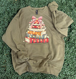 Load image into Gallery viewer, Christmas Book Stack on Olive Pocket Sweatshirt
