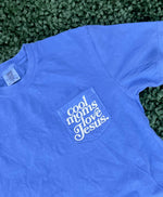 Load image into Gallery viewer, EMBROIDERED: Cool Moms Love Jesus Pocket Tee on Comfort Colors (Shown on Flo Blue)

