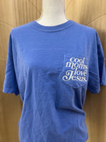 Load image into Gallery viewer, EMBROIDERED: Cool Moms Love Jesus Pocket Tee on Comfort Colors (Shown on Flo Blue)
