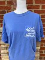 Load image into Gallery viewer, EMBROIDERED: Cool Moms Love Jesus Pocket Tee on Comfort Colors (Shown on Flo Blue)
