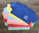 Load image into Gallery viewer, EMBROIDERED: Cool Moms Love Jesus Pocket Tee on Comfort Colors (Shown on Flo Blue)
