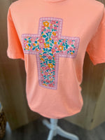 Load image into Gallery viewer, Floral Cross on Comfort Colors (Shown on Neon Cantaloupe)
