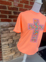 Load image into Gallery viewer, Floral Cross on Comfort Colors (Shown on Neon Cantaloupe)
