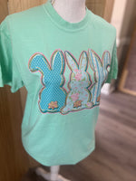 Load image into Gallery viewer, Patterned Bunny Trio on Comfort Colors (Shown on Island Reef)
