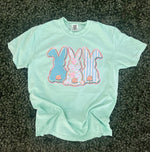 Load image into Gallery viewer, Patterned Bunny Trio on Comfort Colors (Shown on Island Reef)
