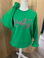 Load image into Gallery viewer, EMBROIDERED: Lucky on Gildan Irish Green
