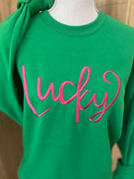 Load image into Gallery viewer, EMBROIDERED: Lucky on Gildan Irish Green
