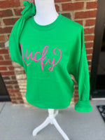 Load image into Gallery viewer, EMBROIDERED: Lucky on Gildan Irish Green
