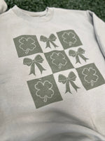 Load image into Gallery viewer, Shamrocks and Bows Sweatshirt on Stonewash Green

