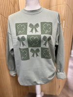 Load image into Gallery viewer, Shamrocks and Bows Sweatshirt on Stonewash Green
