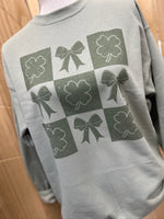 Load image into Gallery viewer, Shamrocks and Bows Sweatshirt on Stonewash Green
