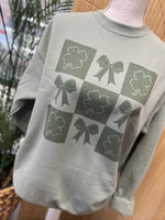 Load image into Gallery viewer, Shamrocks and Bows Sweatshirt on Stonewash Green
