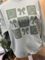 Load image into Gallery viewer, Shamrocks and Bows Sweatshirt on Stonewash Green
