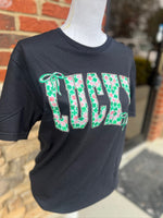 Load image into Gallery viewer, Pink and Green Shamrock Print LUCKY on Comfort Colors (Shown on Black)
