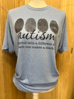 Load image into Gallery viewer, Autism Fingerprint Black on Tultex Heather Athletic Blue
