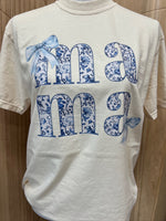 Load image into Gallery viewer, Blue Floral Stacked Mama on Comfort Colors (Shown on Ivory)
