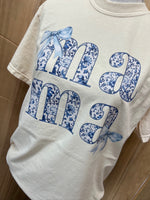 Load image into Gallery viewer, Blue Floral Stacked Mama on Comfort Colors (Shown on Ivory)
