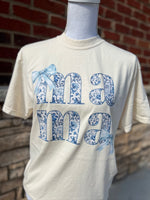 Load image into Gallery viewer, Blue Floral Stacked Mama on Comfort Colors (Shown on Ivory)
