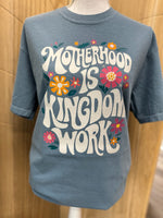 Load image into Gallery viewer, Motherhood Is Kingdom Work Floral on Comfort Colors (Shown on Ice Blue)
