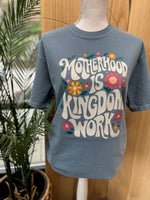 Load image into Gallery viewer, Motherhood Is Kingdom Work Floral on Comfort Colors (Shown on Ice Blue)
