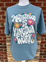 Load image into Gallery viewer, Motherhood Is Kingdom Work Floral on Comfort Colors (Shown on Ice Blue)
