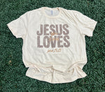 Load image into Gallery viewer, Distressed Jesus Loves You And Me on Cream
