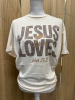 Load image into Gallery viewer, Distressed Jesus Loves You And Me on Cream
