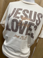 Load image into Gallery viewer, Distressed Jesus Loves You And Me on Cream
