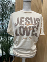 Load image into Gallery viewer, Distressed Jesus Loves You And Me on Cream
