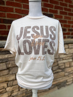 Load image into Gallery viewer, Distressed Jesus Loves You And Me on Cream
