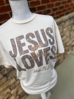 Load image into Gallery viewer, Distressed Jesus Loves You And Me on Cream
