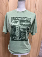 Load image into Gallery viewer, Cast All Your Cares On The Lord on Tultex Heather Green
