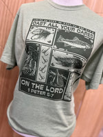 Load image into Gallery viewer, Cast All Your Cares On The Lord on Tultex Heather Green
