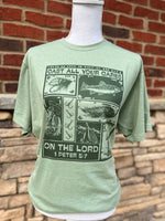 Load image into Gallery viewer, Cast All Your Cares On The Lord on Tultex Heather Green
