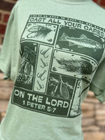 Load image into Gallery viewer, Cast All Your Cares On The Lord on Tultex Heather Green
