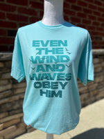 Load image into Gallery viewer, Even The Wind And The Waves Obey Him on Tultex Heather Purist Blue
