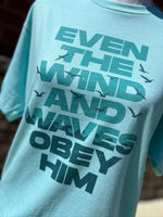 Load image into Gallery viewer, Even The Wind And The Waves Obey Him on Tultex Heather Purist Blue
