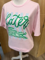 Load image into Gallery viewer, Later Gator Vertical Stripe on Bella + Canvas Pink
