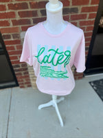 Load image into Gallery viewer, Later Gator Vertical Stripe on Bella + Canvas Pink
