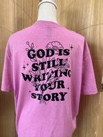 Load image into Gallery viewer, Front/Back God Is Still Writing Your Story on Gildan Softstyle Heather Radiant Orchid
