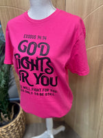 Load image into Gallery viewer, God Fights For You on Gildan Softstyle Heliconia
