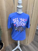 Load image into Gallery viewer, Front/Back See Ya Soon Racoon on Comfort Colors Flo Blue
