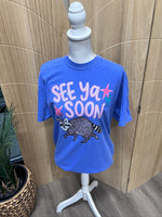 Load image into Gallery viewer, Front/Back See Ya Soon Racoon on Comfort Colors Flo Blue
