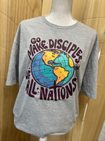 Load image into Gallery viewer, Go Make Disciples Of All Nations Black Text on Gildan Softstyle Sport Gray
