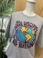 Load image into Gallery viewer, Go Make Disciples Of All Nations Black Text on Gildan Softstyle Sport Gray
