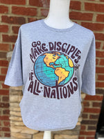 Load image into Gallery viewer, Go Make Disciples Of All Nations Black Text on Gildan Softstyle Sport Gray
