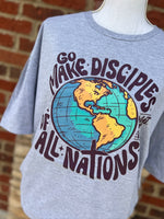 Load image into Gallery viewer, Go Make Disciples Of All Nations Black Text on Gildan Softstyle Sport Gray
