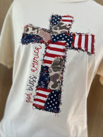 Load image into Gallery viewer, God Bless America Cross on Comfort Colors (Shown on Ivory)
